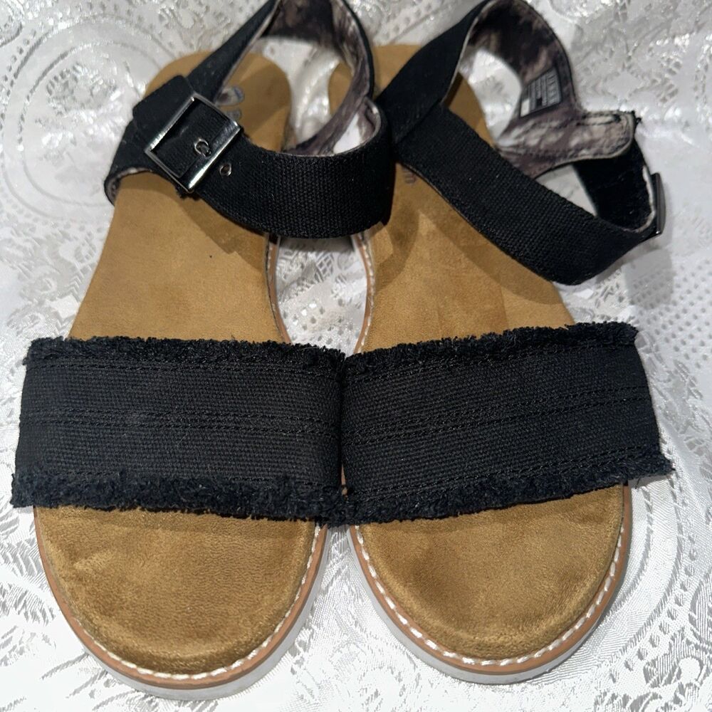 Skechers BOBS Sandals Womens 9 Desert Kiss Ankle Strappy Espadrille  Black